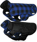 VIVAGLORY Softjoy Dog Coat, Dog Jacket for Winter & Christmas, Coat with Harness Hole & Velcro Closure, Reversible Plaid Checkered Warm Fluffy Heavy Duty for Puppy, XXS, Sapphire Blue Plaid