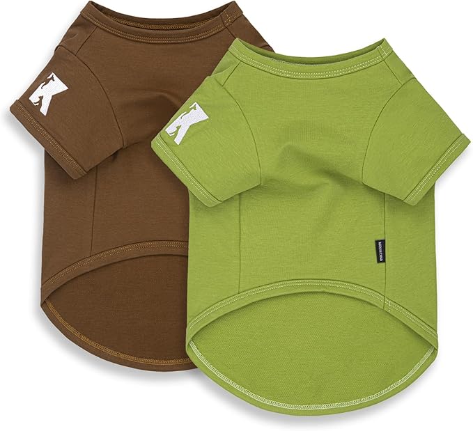 Koneseve Dog Shirts 2 Pack Soft Tee Comfortable Pet Clothes for Small Pets Brown & Avocado Green S