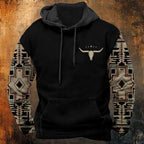 HOTYD Mens Western Aztec Sweatshirts Long Sleeve Fall Fashion Drawstring Pullover Vintage Graphic Cowboy Hoodie for Men