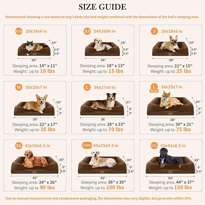 Comfort Expression Orthopedic Dog Bed for Small Dogs 20x14 Inch, Waterproof Supportive Egg Crate Foam Small Pet Bed with Removable Bolsters, Dog Couch with Washable Cover & Non-Slip Bottom, Dark Brown