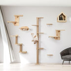 FUKUMARU Cat Wall Shelves, 2 Platform Kitten Wall Furniture, Tree Shape Wall-Mounted Floating Shelf with Sisal Mat, Solid Rubber Wood Cats Perch for 16 Inch Drywall, Suitable for Climb, Play, Nap