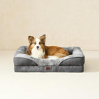 EHEYCIGA Memory Foam Dog Bed for Large Sized, Orthopedic Dog Sofa with Sides and Waterproof Liner, Washable Bolster Pet Couch with Removable Cover, 41x27x7.5 Inch, Grey