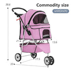 FDW Pet Stroller Foldable Dog Stroller 3-Wheel Durable Cat Jogger Stroller for Small and Medium Dogs Cats with Washable Liner Storage Basket Cup Holder,Pink