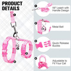 BEAUTYZOO Cat Harness and Leash Set Escape Proof for Walking, Kitten Soft Adjustable Vest Harnesses for Small Medium Large Cats, Easy Control Breathable Plaid Ribbon Nylon for Outdoor Indoor Use