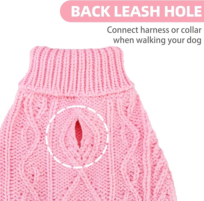 PUPTECK Dog Sweater, Turtleneck Warm Knitted Pullover Coat, Thick Cable Knitwear Clothes in Winter, Pet Apparel Outfits for Large Dogs, for Cold Weather Indoor & Outdoor, Pink ML