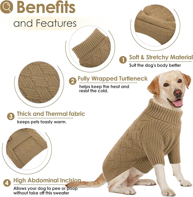 AOFITEE Dog Sweater, Warm Dog Sweaters for Large Dogs, Halloween Dogs Sweater, Turtleneck Girl Pet Sweaters, French Bulldog Sweatshirt, Knit Female Male Pet Knitwear for Winter Fall (Brown Large)
