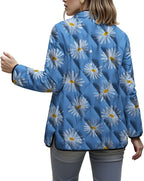 LIZALIG Women's Cropped Puffer Jacket Lightweight Floral Print Long Sleeve Padded Quilted Puffy Cardigan Coat