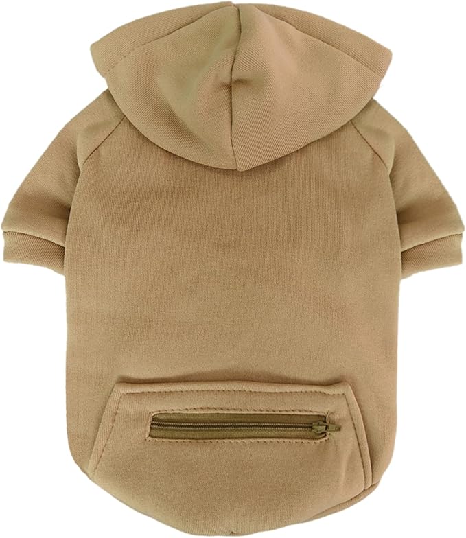 Jecikelon Pet Dog Cold Weather Coat with Pocket Winter Dog Hoodie Warm Puppy Clothes for Small Dogs Chihuahua Clothing (Khaki, X-Large)