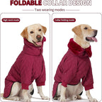 IDOMIK Dog Winter Coat for Large Dogs, Warm Dog Winter Jacket with Fleece High Collar, Zippered Cold Weather Coats for Dogs, Waterproof Doggy Snow Jacket Clothes,WineRed,XL