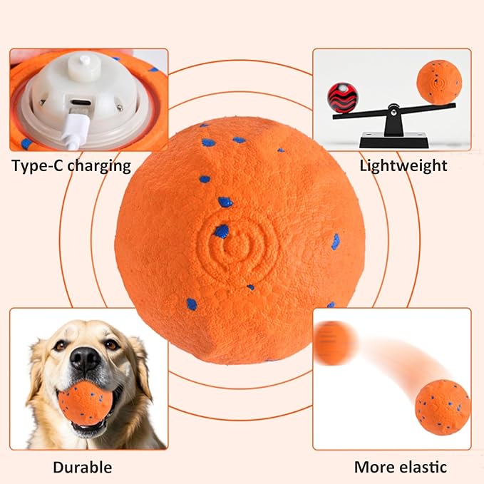 2025 Upgraded Interactive Dog Toys for Aggressive Chewers,E-TPU Interactive Dog Balls Moving Dog Toys to Keep Them Busy,Dog Chew Toys for Dogs,Automatic Rolling Activated Dog Toy Ball Pet Supplies