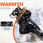 PINA Dog Winter Coat with Faux Fur Hood, Windproof and Warm, Suitable for Small to Large Dogs, Black, M