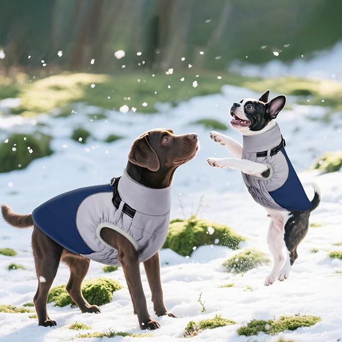 DENTRUN Dog Coat with Harness Built in, Easy On/Off Zipper Closure Winter Dog Vest, Water-Repellent Fleece Lined Warm Jacket with Reflective for Extra Large Dogs, Dark Blue, XXXL