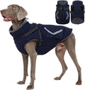 FUAMEY Reflective Dog Winter Coat, Fleece Lined Jacket for Large Dogs Back Zipper, Turtleneck Cozy Doggy Vest Thermal Clothes with Harness, Cold Weather Snow Outfits, Labrador (Dark Blue, 3XL)