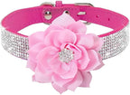 Serijoars Small Dog Collar with Rhinestone Crystal Diamond Colorful Bling Girl Puppy Cat Collars (L, Hot Pink6)