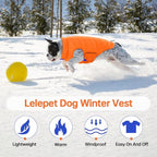 Lelepet Reversible Dog Coat Waterproof Dog Jacket Windproof Puffer Vest for Winter Warm Lightweight Coats for Large Dogs Adjustbale Hook & Loop Pet Apparel with Leash Hole, Golden Retriever, 3XL