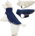 ROZKITCH Reversible Dog Fleece Jacket, Adjustable Double-Sided Vest for Chilly Winter, Super Warm Fleece Sherpa Sweater with Embroidery, Plush Sweatshirt for Small Breeds DarkBlue M