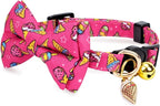 2 Pack Cotton Cat Collar with Bow Tie and Bell for Girl Boy Cats,Cute Pink Flamingo and Blue Whale Pattern Spring Summer Breakaway Cat Collar for Male Female Cats (Ice Cream)