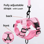 Cat Harness and Leash Set Escape Proof Tactical Medium Kitten Harness Emotional Support Cat Vest, Pink, M