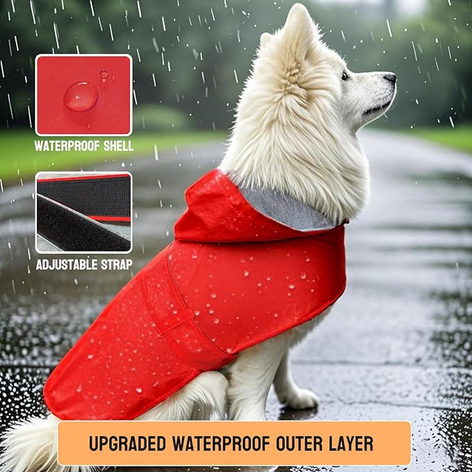Dog Raincoat Small Dog Rain Jacket Poncho Waterproof Pet Rain Suit Double Layer Breathable Lining Hooded Leash Hole Adjustable Puppy Small Medium Dogs,Red,S