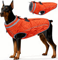 Dog Coat, Warm Dog Winter Coat for Large Dogs, Waterproof Jacket with Harness Built in, Reflective Turtleneck Cold Weather Coats with Zipper,Pet Fleece Vest Snow Jacket, Orange XXL