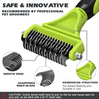 3PCS Pet Grooming Rake & Metal Comb & Flea Comb for Cats and Dogs, Double-Sided Dematting Tool, Extra-Wide Deshedding Dog Brush for Long Hair to Effectively Remove Tangles, Knots and Mats (Green)