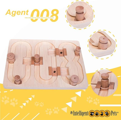 Agent 008 - Interactive Wooden Puzzle Toy for Dogs, Fun Brain Game for Intelligence Training, Challenging Mental Stimulation for Smart Dogs