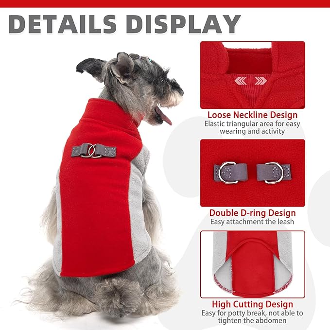 KOOLTAIL Small Dog Sweater - Dog Fleece Vest Jacket with Leash D-Ring for Small Medium Dogs, Soft Pullover Winter Warm Cold Weather Coats, Pet Fall Clothes Outfit for Puppy Cat Boys&Girls, Red S