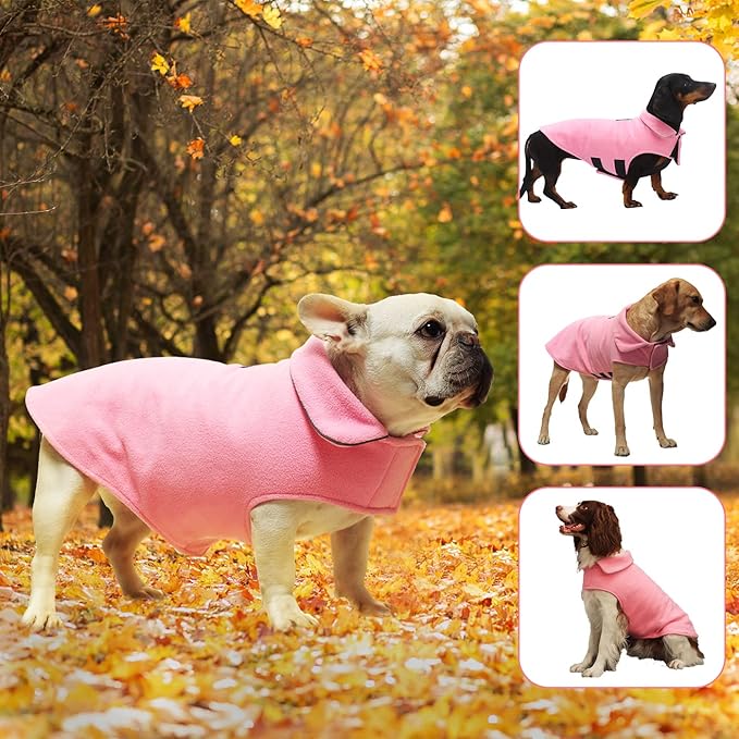 Fleece Dog Coat Winter Pet Jacket Reflective for Cold Weather for Large Medium Small Dogs(Pink,3XL)