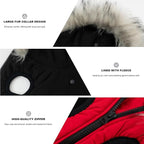 PINA Dog Winter Coat Winter Jacket with Waterproof Fabric, Faux Fur Hood, Reflective Strap for Small Medium Large Dogs, Red, 3XL