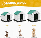 DWVO Plastic Dog House, Weatherproof Outdoor/Indoor Doghouse, Puppy Kennel with Air Vents and Elevated Floor
