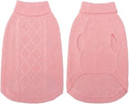 Mihachi Turtleneck Dog Sweater - Winter Coat Apparel Classic Cable Knit Clothes with Leash Hole for Cold Weather, Ideal Gift for Pet in New Year Flesh Pink X-Large
