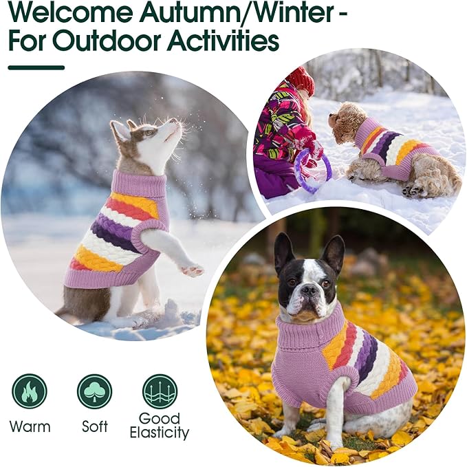 Kuoser Dog Sweater, XS Dog Sweater Pet Cable Knitted Pullover Warm Clothes, Puppy Turtleneck Classic Knitwear Soft Thickening Christmas Outfit, Cold Weather Thermal Wear for Small Dogs, Purple XS