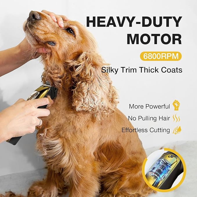 Dog Clippers for Grooming for Thick Heavy Coats, Professional Pet Grooming Clippers Supplies Kit Low Noise Rechargeable Stainless Steel Hair Trimmers with Ceramic Blade for Dogs Cats Animals