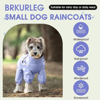 BRKURLEG Dog Raincoat for Small Dogs, Small Dog Rain Jacket with Harness Built in, Waterproof 4 Legs Puppy Raincoats, Puppy Outdoor Jacket with Reflective Strip, Purple, L