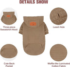 BEAUTYZOO Small Dog Hoodie Sweater with Pockets, Dog Clothes for Small Medium Dogs Boy Girl, Waffle-Like Laminated Cotton Pet Coats with Hat and Leash Hole, Khaki ML