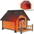 AIVITUVIN Heated Outdoor Dog House Insulated Liner with Anti-Chewing Iron Surround Dog Kennel Dog Shelter Weatherproof (Brown, 45" D x 32.9" W x 32.6" H)