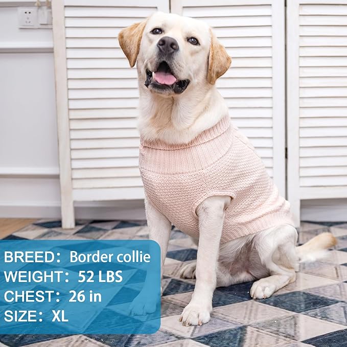 Mihachi Turtleneck Dog Sweater - Winter Coat Apparel Classic Cable Knit Clothes with Leash Hole for Cold Weather, Ideal Gift for Pet in New Year Rosy Medium/Large