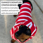 DJANGO Dog Hoodie – Warm, Lightweight, Soft & Stretchy Dog Sweater with Hood, Harness Hole & Elastic Waistband – Cozy Sweatshirt for Small Dogs up to 25 lbs, Dachshunds & Puppies – Crimson Red, XS