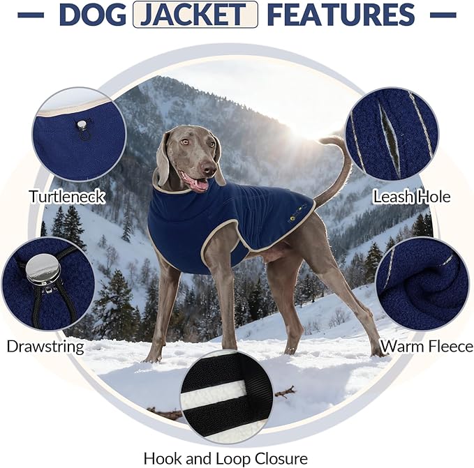 ROZKITCH Reversible Dog Fleece Vest with Harness Hole Super Warm Fleece Sherpa Sweater with Embroidery, Adjustable Double-Sided Plush Sweatshirt for Giant Breeds DarkBlue 5XL