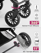 Dog Stroller for Small Medium Dogs Up to 60lbs, 4 Wheels Folding Pet Stroller with Detachable Carrier, Pet Travel Carrier for 2 Dogs & Cats, Storage Basket, Breathable Mesh, Cup Holder, Black