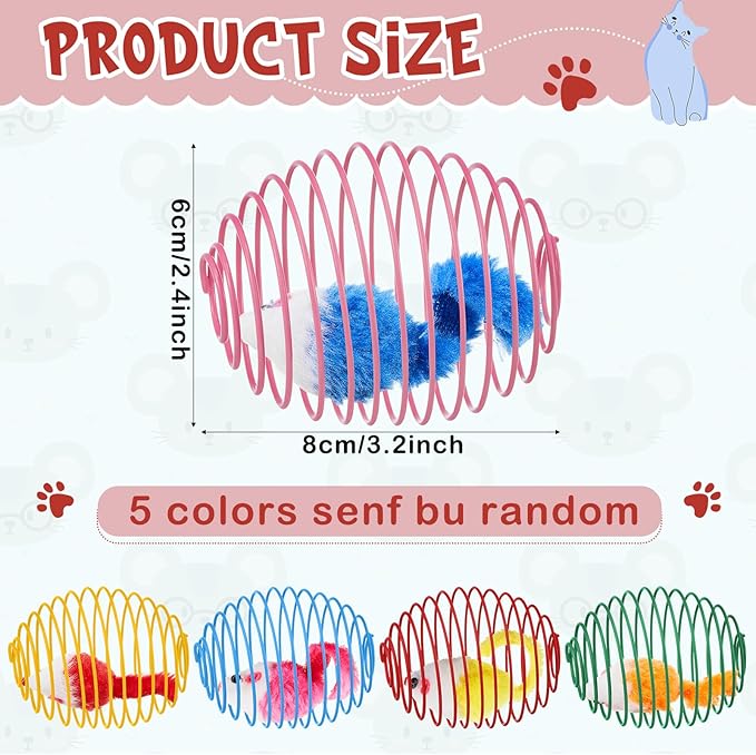 Jecery 5 Pcs Halloween Cat Spring Balls Toys Stretchable Rolling Balls Colorful Playful Coils Interactive Spring Action Toy Caged Rats for Kitten Cat Pet Supplies(Mouse,Bright Color,5 Pcs)