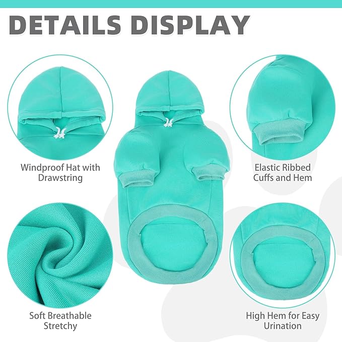 KOOLTAIL Basic Dog Hoodie - Soft & Warm Pet Hoodie Sweater with Leash Hole and Pocket, Dog Winter Coat, Cold Weather Clothes Sweatshirt for Small Medium Large Dogs Puppy Cat Boys Girls Lake Blue SM