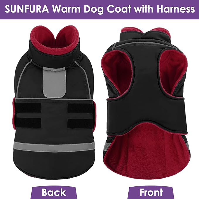 SUNFURA Large Dog Coat, Dog Jacket for Winter, Warm Pet Winter Coat for Cold Weather, Thick Fleece Jacket for Large Dogs, Pug, French Bulldog, Pitbull, Black X-Large