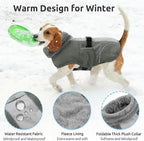 Queenmore Dog Jackets for Large Breeds, Dog Cold Weather Coats Waterproof, Thick Fleece Lining Pet Coats XL Winter, Grey, XL