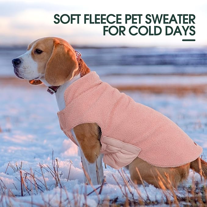 Kuoser Reversible Dog Coat – Warm Fleece & Quilted Waterproof Dog Jacket, Double-Sided Cold Weather Dogs Winter Coat with Harness Hole, Windproof Pet Snow Vest for Small Medium Large Dogs, Pink M