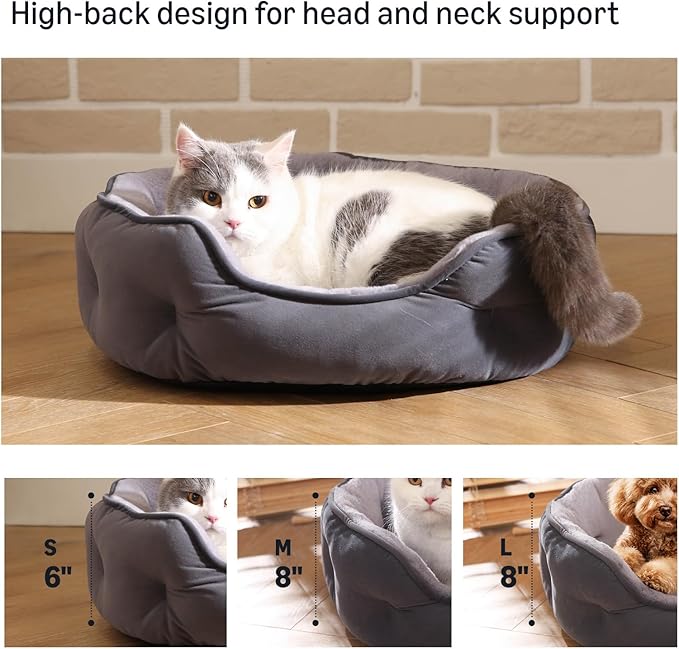 Amazon Basics Round Dog Bed for Small Dogs, Cat Beds for Indoor Cats, Washable Puppy Bed with Soft Plush Cushion, Anti-Slip Bottom, 20x19x6 Inches, Gray