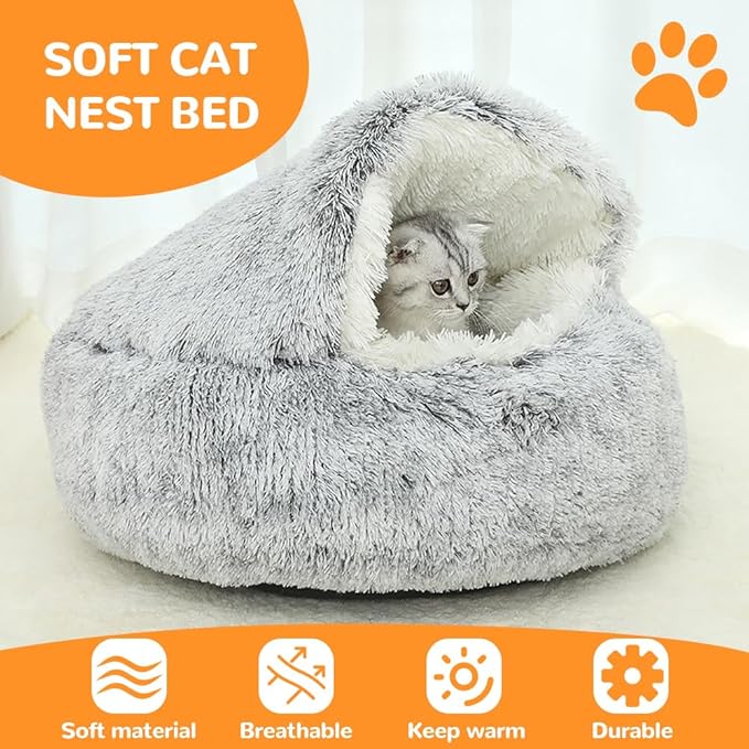 Lapcatz Nest Bed, 2026 Upgraded Cat Beds for Indoor Cats, Portable Fluffy Pet Bed, Durable Covered Cat Bed for Indoor Use, Soft Puppy Bed for Pet Owners (Coffee, Medium)