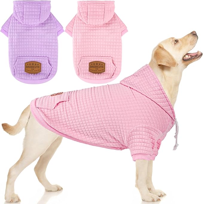 2 Pack Dog Hoodie Sweaters for Small Medium Dogs Warm Dog Clothes for Large Dogs Soft Waffle-Like Laminated Sweatshirt Bulldog (Pink+Purple, XL (Back: 23.5",Chest: 32.5", Neck: 21"))