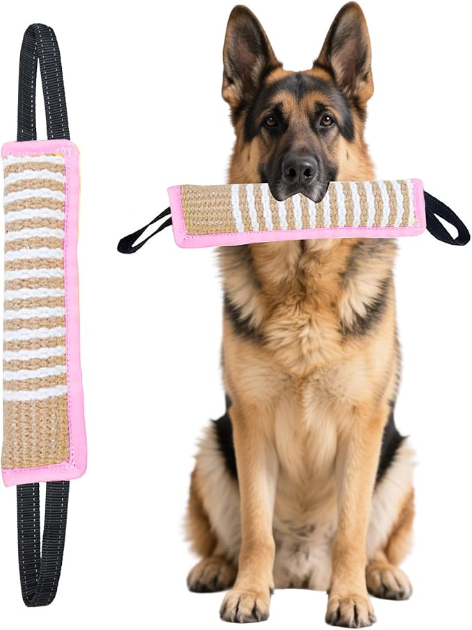 Clysoru Tug Toy for Dogs Squeaky Toy with 2 Strong Handles Lasting Training Equipment Puppy to Large Dog Interactive Toys of War Pull Indestructible Rope Pet Crinkle Teething (Pink)