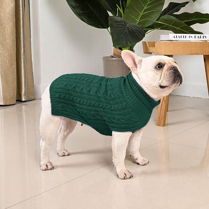 2 Pack Dog Sweaters for Medium Dogs Turtleneck Pullover Cable Knit Stretch Clothes French Bulldog Dachshund Boston Terrier Corgi Beagle Pug Boy Girl Pets Winter Clothes (M, Red & Green)